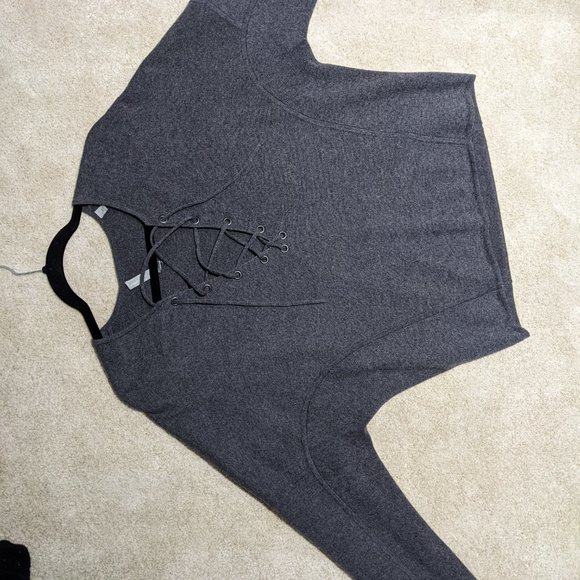 Vince Lace Up Grey Sweater Merino and Cashmere - Picture 4 of 12